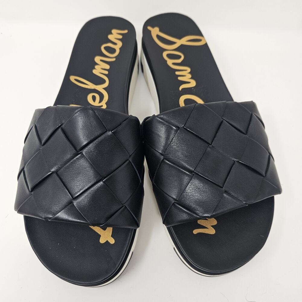Sam Edelman Adaley Sandals Womens 9 M 40 Black Leather Woven Slides Shoes S3